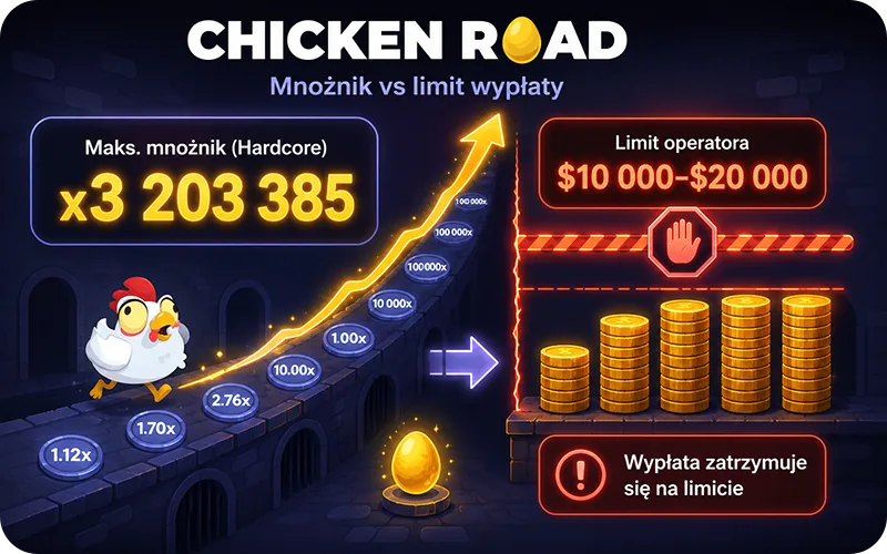 Mnożniki w Chicken Road: maksymalny mnożnik x3 203 385 a limit operatora 10 000–20 000 $